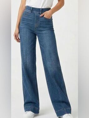 SPANXshape® Authentic 360 Wide Leg Jeans Size Large in Vintage Indigo